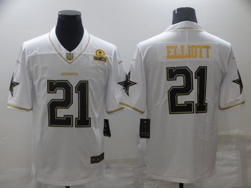2021 Men Dallas cowboys #21 Elliott White Retro gold character Nike NFL throwback Jerseys->dallas cowboys->NFL Jersey
